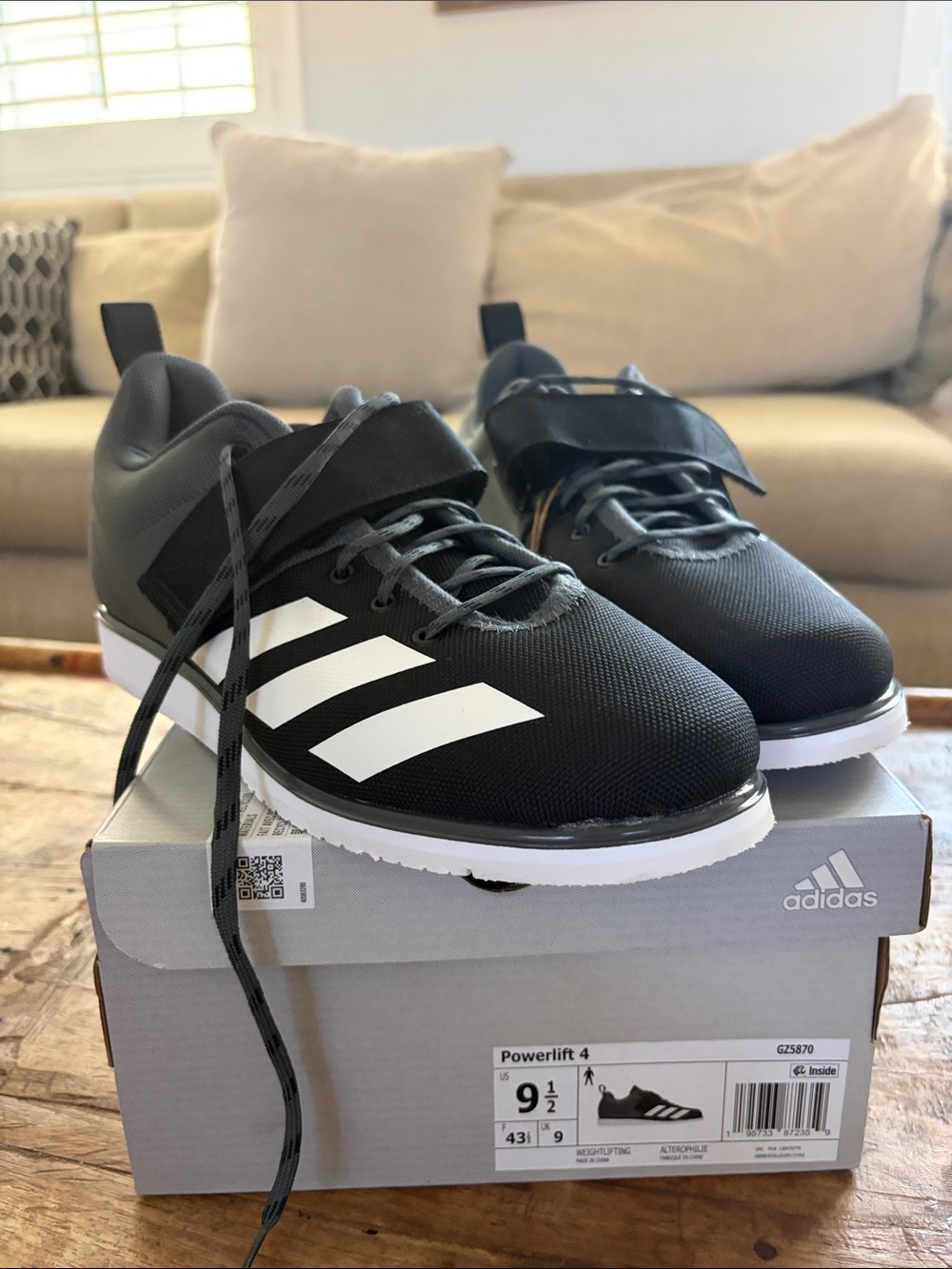 adidas Black & White Powerlift 4 Weightlifting Shoes